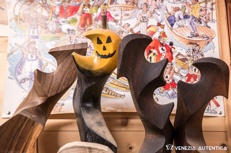 Finished venetian forcole, or oarlocks at the Forcolaio Matto in Venice, Italy
