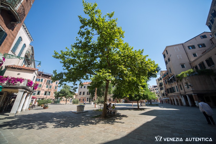 Campo del Ghetto or Ghetto Square in Venice, Italy. During the time of the Serenissima, the Jewish community had been confined in this square and was allowed to leave it only during day time.