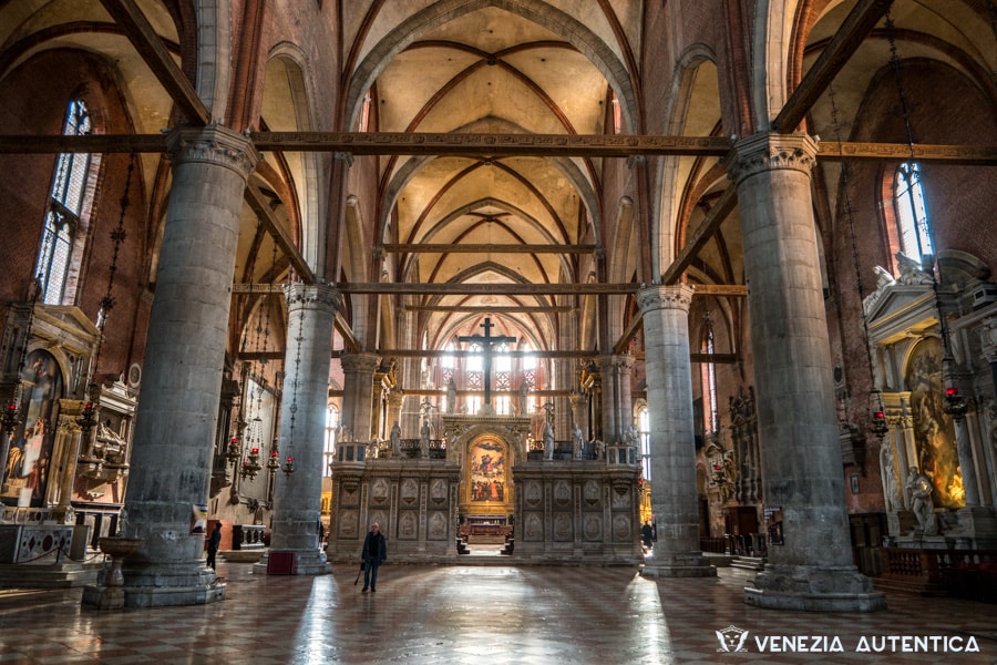 Frari Church in Venice, Italy, in the district of San Polo. It is one of the biggest churches in Venice together with the San Giovanni e Paolo church and the Saint Mark's Basilica