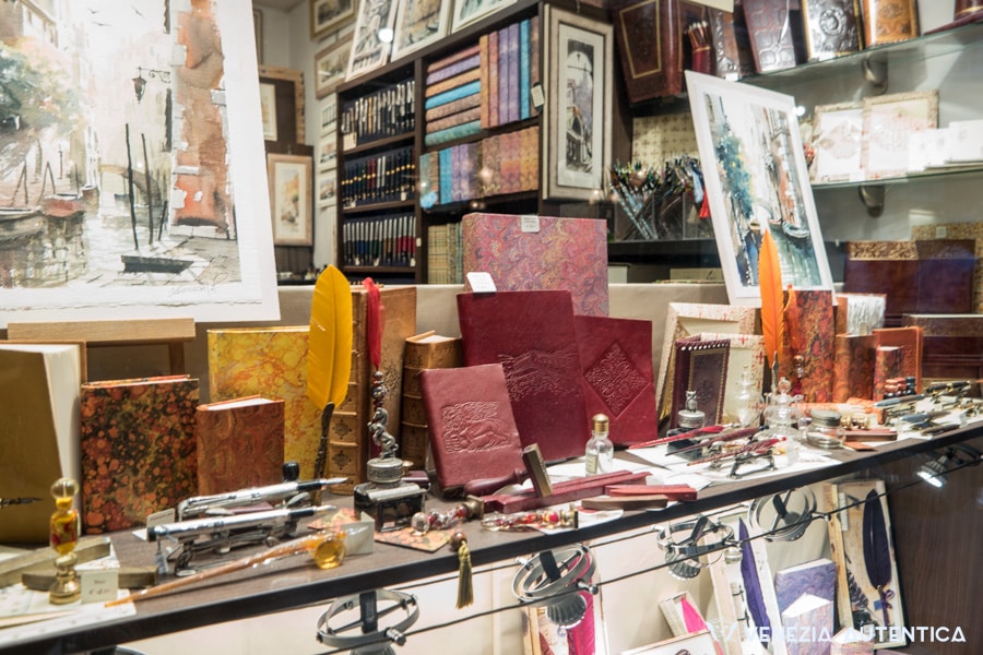 Pens, papers, hand made books and paintings at Scriba shop in Venice, Italy