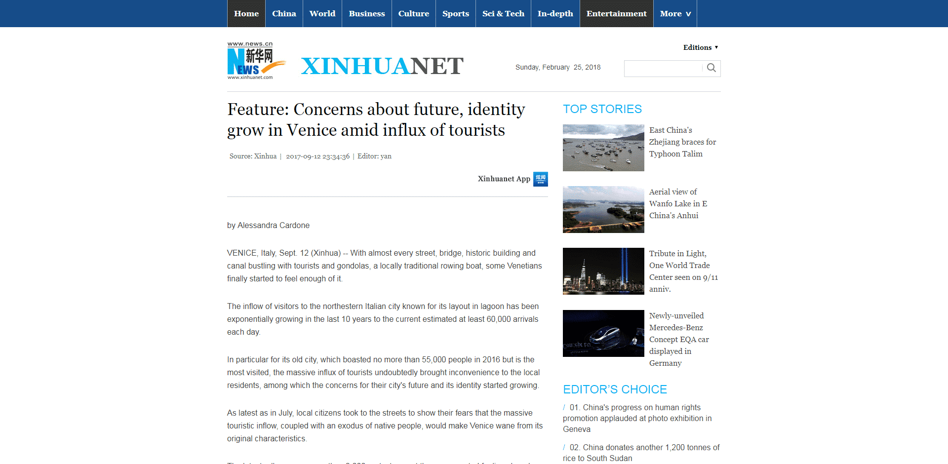 The biggest news agency in the world, Xinhua, quotes Venezia Autentica regarding the effect of mass tourism in Venice - Venezia Autentica | Discover and Support the Authentic Venice -