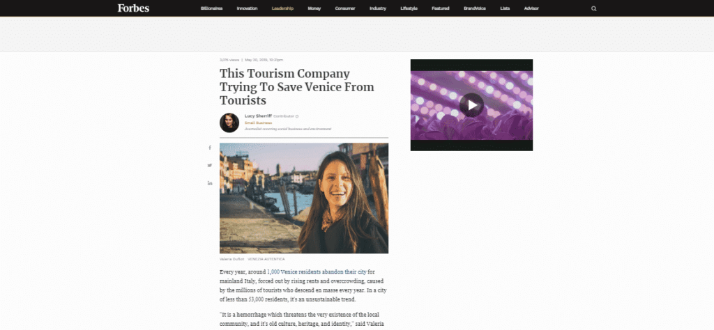 Forbes_This Tourism Company Trying To Save Venice From Tourists - www.forbes.com Forbes full feature of Venezia Autentica social business in Venice